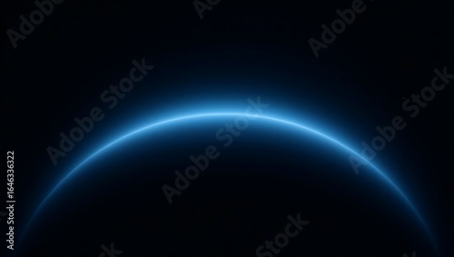 Glowing blue arc of light against a deep black background