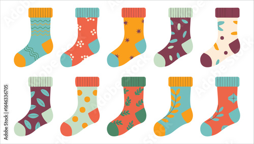Trendy cotton woolen socks set vector illustration