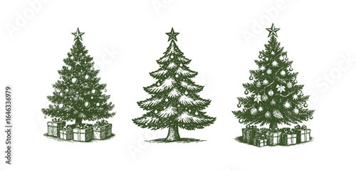 Papier peint Christmas Tree With Star And Presents Holiday Card Vintage Vector Set