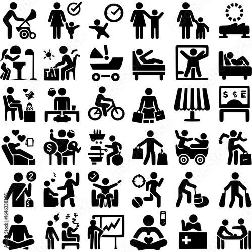 Alltag in Linien – Piktogramm-Set des menschlichen Lebens - 4