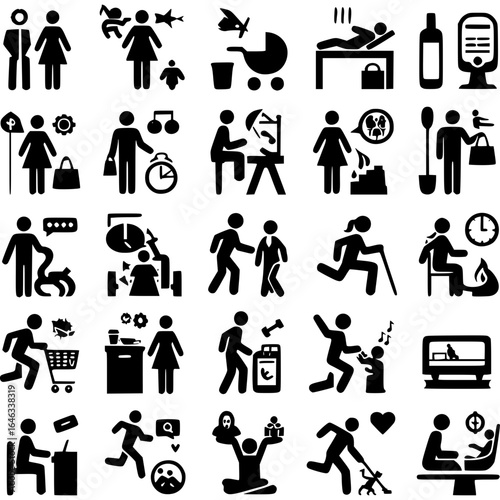 Alltag in Linien – Piktogramm-Set des menschlichen Lebens - 8