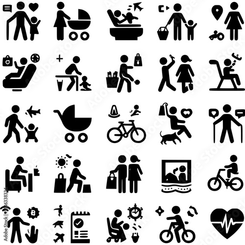 Alltag in Linien – Piktogramm-Set des menschlichen Lebens - 6