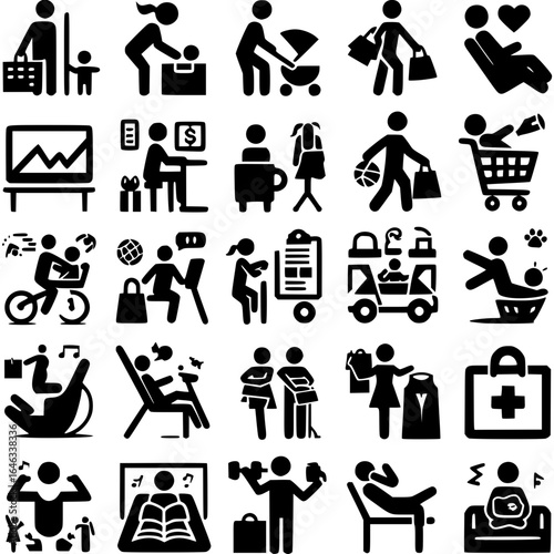 Alltag in Linien – Piktogramm-Set des menschlichen Lebens - 5