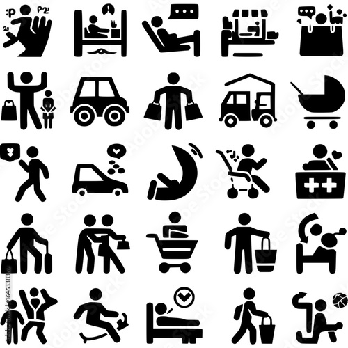 Alltag in Linien – Piktogramm-Set des menschlichen Lebens - 7