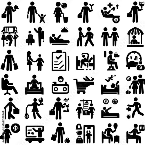 Alltag in Linien – Piktogramm-Set des menschlichen Lebens - 11