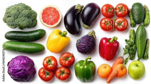 Fresh Harvest: A vibrant assortment of freshly picked vegetables and fruits, arranged in an eye-pleasing still-life composition, capturing the essence of healthy eating and natural freshness.