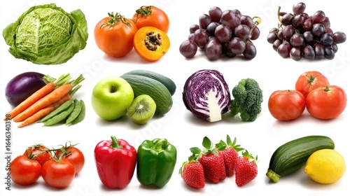 Colorful Fresh Produce: A vibrant display of diverse and fresh produce arranged artfully, showcasing a spectrum of healthy, natural ingredients from a top-down perspective.