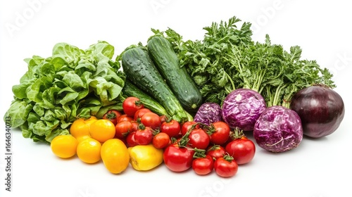 Freshly Harvested Produce: An assortment of fresh, vibrant vegetables and fruits, arranged to showcase a spectrum of colors and textures, offering a healthy and nutritious feast.