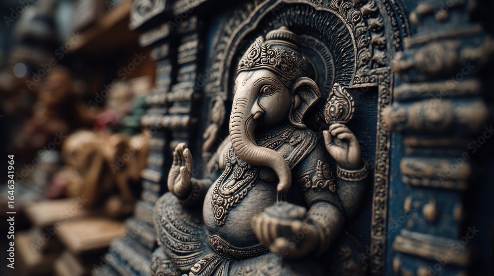 Fototapeta premium Intricate Indian Deity Statue Close-up Showcase