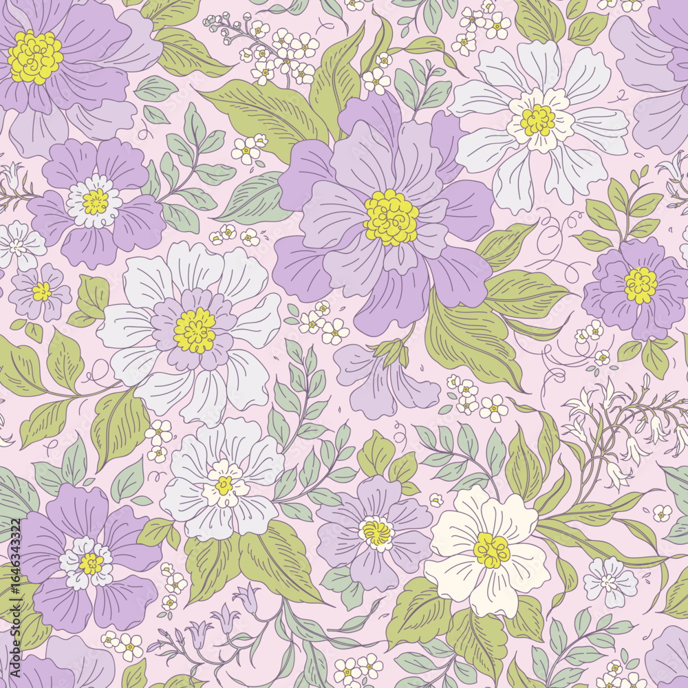 custom made wallpaper toronto digitalVector romantic liberty floral seamless pattern. Flowers field floral pattern in soft and natural colors lilac and white. Beautiful digital textile seamless floral, rose pink background. Stock print