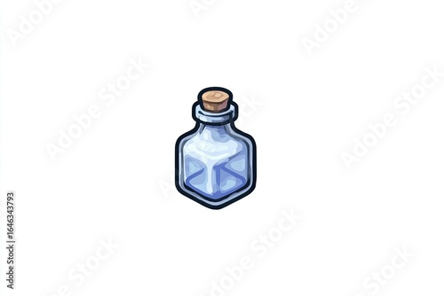 Light-blue, octagonal glass bottle with cork