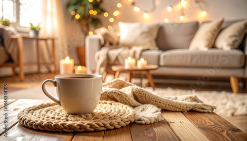 Cozy autumn living room tea.