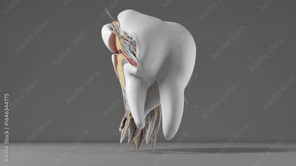 A detailed cross-section model of human teeth with roots and nerves ...