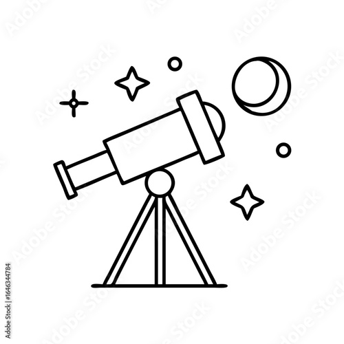 Telescope observing stars and moon at night