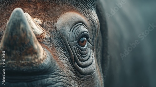 Close-up view of a rhinoceros eye and skin texture