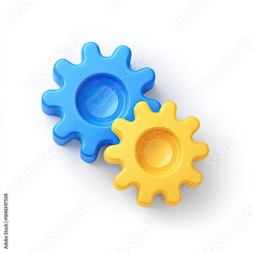 Two colorful interlocking gears on a white background