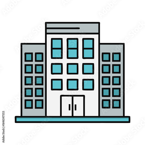 Office building facade icon. commercial architecture urban