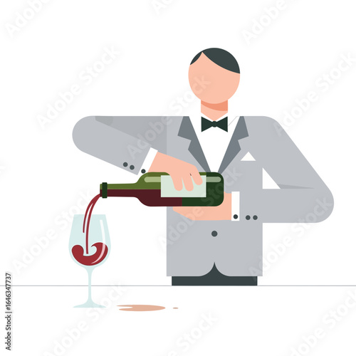 Elegant sommelier pouring rich red wine into a delicate glass, perfect for sophisticated dining and luxurious celebrations, vector style illustration, modern and stylish design