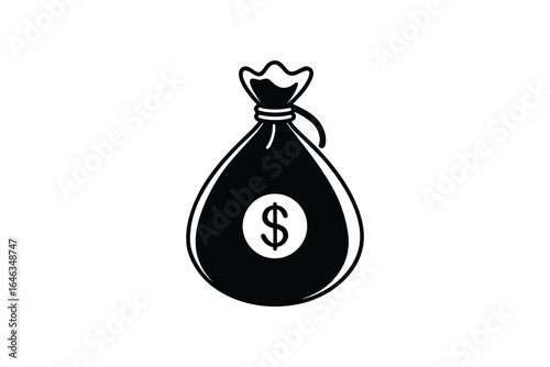 Black and white illustration of money bags with dollar signs tied at the top silhouette
