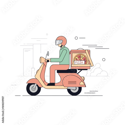 Speedy pizza delivery on a retro scooter, bringing Italian flavors to your door with a touch of vintage charm, showcasing efficient service and delicious food on the go, vector design