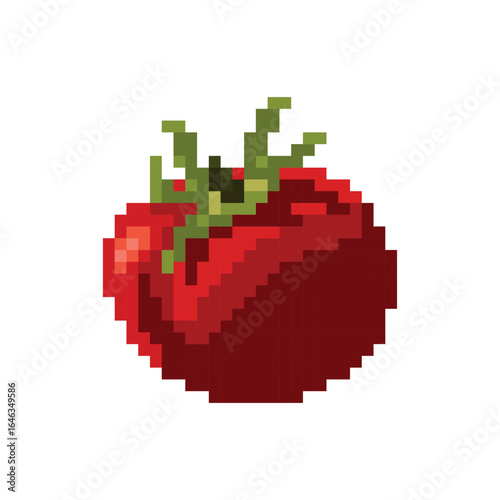 Tomato pixel art, vector illustration 