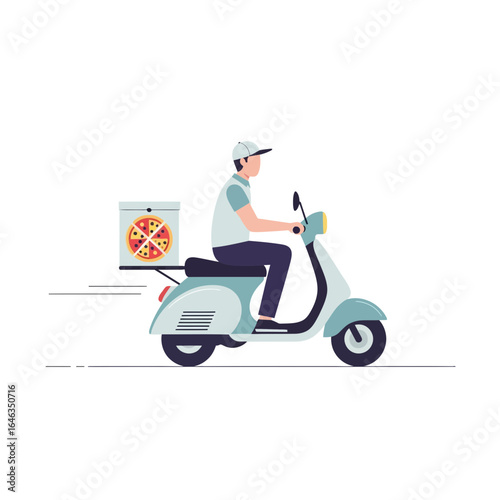 Speedy pizza delivery on a classic scooter, bringing hot, delicious meals to your door with effortless convenience and style, perfect for modern food service designs