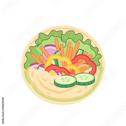 Delicious veggie wrap with vibrant fresh ingredients, a healthy and flavorful meal for a balanced lifestyle, perfect for food blogs and nutrition promotions