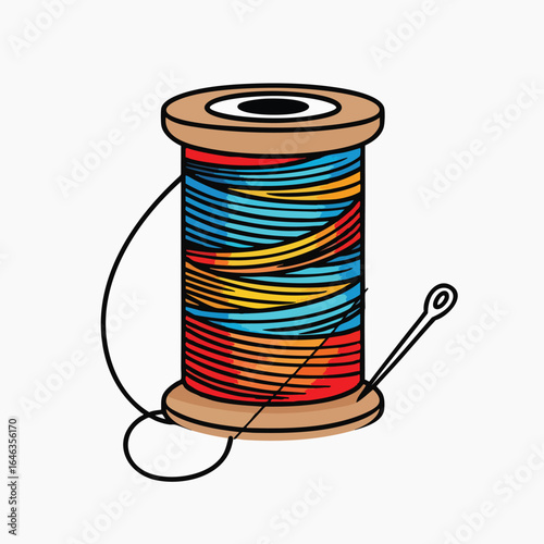 Colorful Thread Spool and Needle Illustration.
