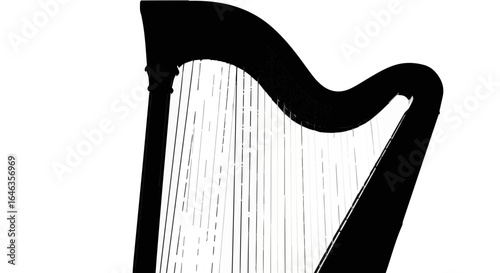 Object classical concert harp illustration black and white musical instrument orchestral strings elegant design drawing vector