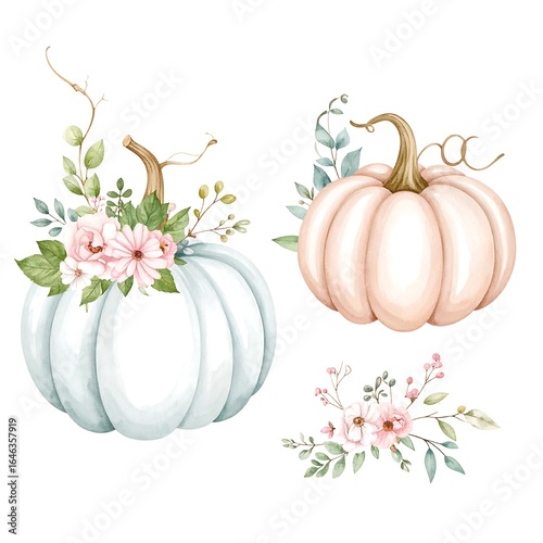 Pastel pumpkins adorned with flowers