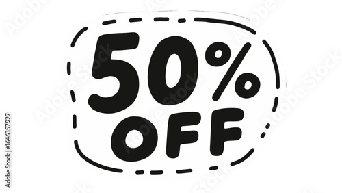 Discount tag stating 50 percent off on white background  