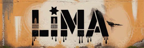 Lima Street Art Graffiti – Urban Wall Mural with Dripping Letters, Landmark Silhouettes, and Grunge Texture Background