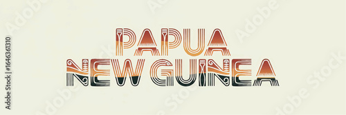 Papua New Guinea Decorative Typography with Tribal Pattern Elements, Modern Ethnic Style, Colorful Lettering Isolated on Light Background