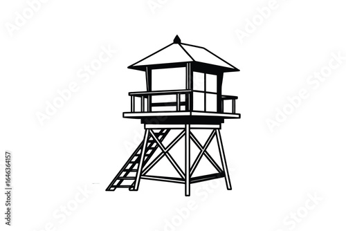 Simple black and white illustration of a lifeguard tower on a plain white background