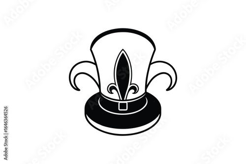 Black and white illustration of a fleur de lis symbol on a trophy cup icon