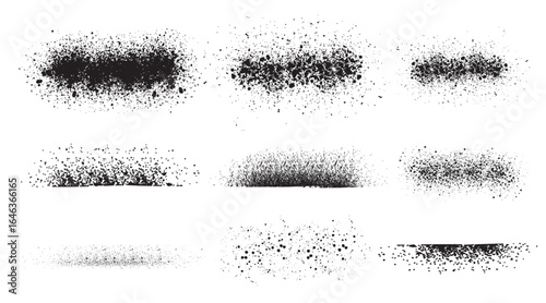 Paint spray set noise of grains or brush dust and black sand particles, vector abstract shape effect.  spray paint in graffiti ink style with grainy noise texture of black dots and rough dust. EPS 10