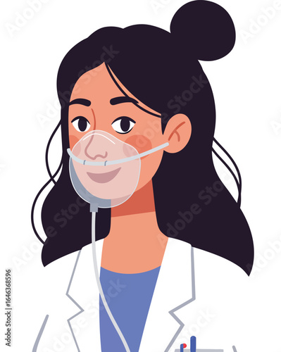 Female doctor wearing transparent face mask and white coat medical professional vector illustration 