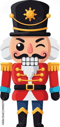 Nutcracker soldier in traditional uniform with red and blue colors vector illustration for Christmas decoration and holiday scenes 