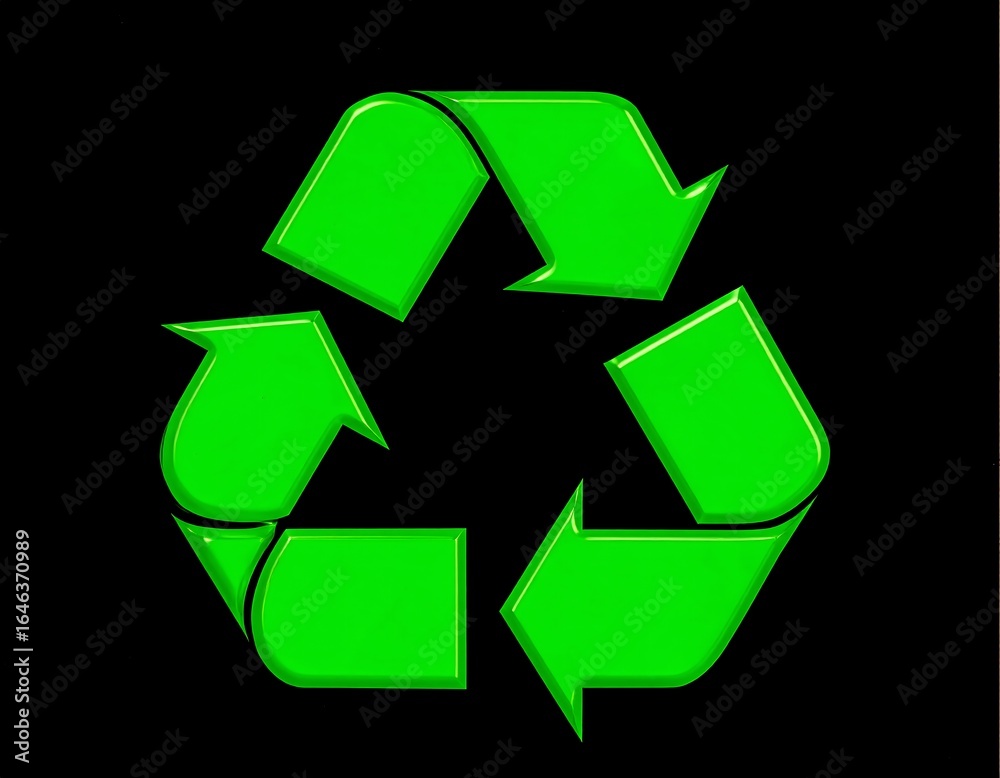 Fototapeta premium Green Recycle Symbol on Black Background