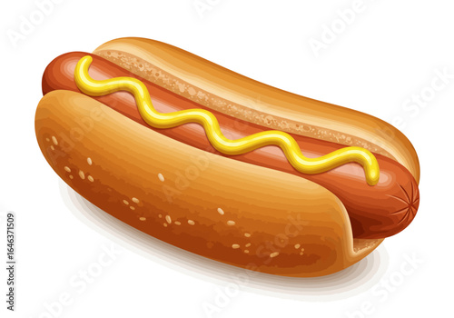 Hot dog with mustard in a bun