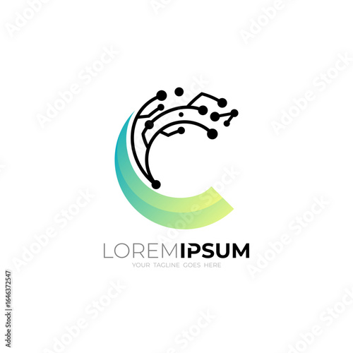 C logo and line technology design, smart technology logos