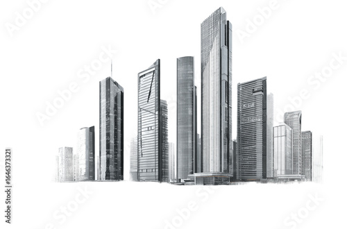 Surrealistic style, white background, 3D rendering of high-rise buildings in the city center, high-definition resolution,