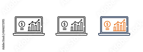 profit icon with outline style different line thickness and color variation