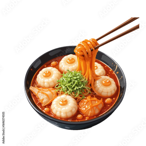Illustration chicken and vegetable soup with rice