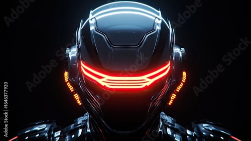 Close-up of a futuristic robot head.