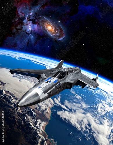 Wallpaper Mural Futuristic spaceship over Earth, vibrant nebula Torontodigital.ca