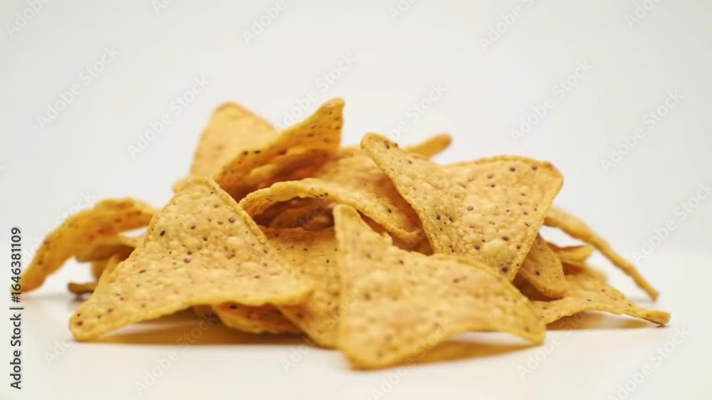 Pile of Crispy Salted Corn Tortilla Chips on White Background Pile of Crispy Salted Corn Tortilla Chips on White Background
