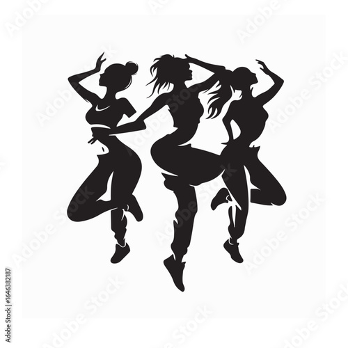 Zumba Action Silhouette Logo with Three Dance Figures on white background