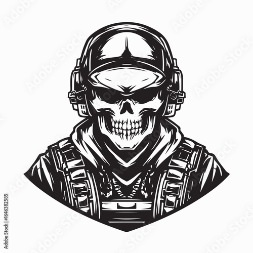 Soldier Wearing Skull Face Mask Vector Illustration on white background