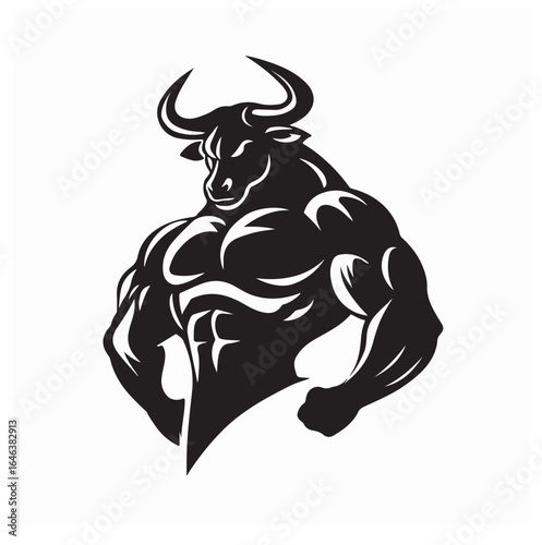 Muscular Buffalo Showing Arm Muscles Strong Powerful Vector Illustration